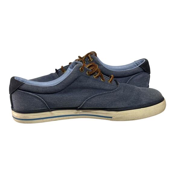 Polo Ralph Lauren Vaughn Washed Blue Canvas Sneakers Men's Size 10.5 Boat Shoes - Picture 6 of 8